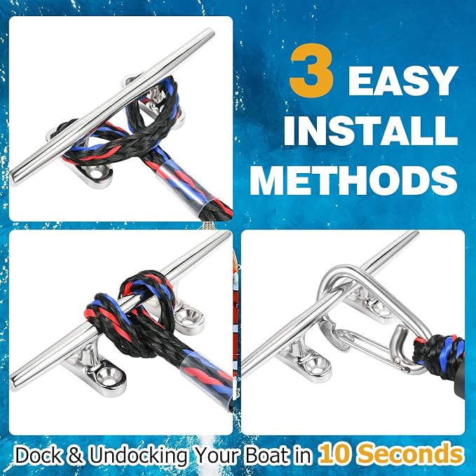 JaunniQir Bungee Dock Lines for Boats 7.2 Feet, 2 Pack Dock Lines with 316 Stainless Clips for PWC, Jet Ski, Kayak, Watercraft, Pontoon, Shock Absorbing Tie Off Downs Boat Mooring Ropes Accessories