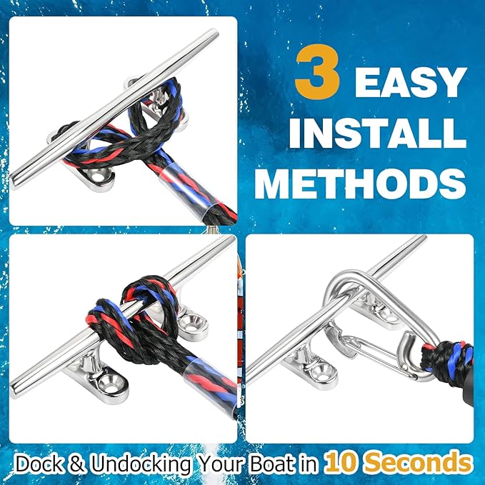 JaunniQir Bungee Dock Lines for Boats 4.3 Feet, 2 Pack Dock Lines with 316 Stainless Clips for PWC, Jet Ski, Kayak, Watercraft, Pontoon, Shock Absorbing Tie Off Downs Boat Mooring Ropes Accessories