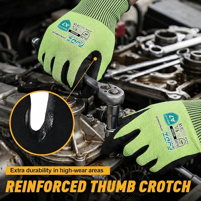A7 Cut Resistant Work Gloves, 3 Pairs Nitrile Coated Cutting Glove for Woodworking,Construction,Fishing,Metalwork