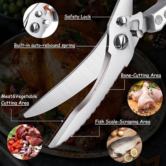 Dream Reach Heavy Duty Poultry Shears with Serrated Edge - Kitchen Scissors For Chicken, Bone, Meat, Turkey, Fish