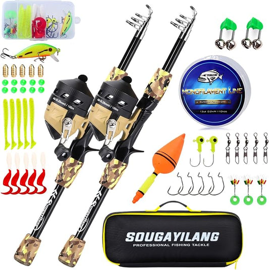 Sougayilang Kids Fishing Rod and Reel Combo,Light Weight Fishing Pole with Spincast Fishing Reel Tackle Bag Lures for Youth,Girls and Boys Good Starter Fishing Kit