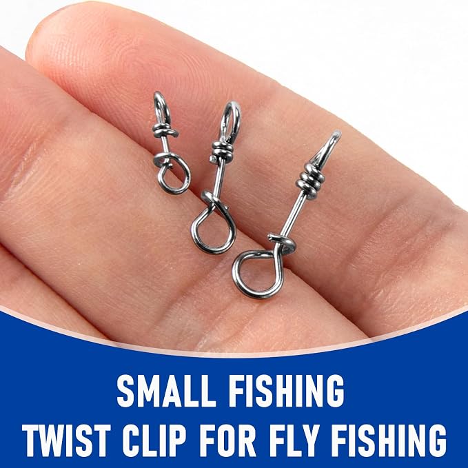 Alwonder 150-Pack Fly Fishing Snaps Twist Clips, 3/5 Sizes Stainless Steel Quick Change Lure Snaps No Knot Clip Quick Snap Fast Snap Lure Connector for Jigs Lures Fishing Clips Swivels Terminal Tackle