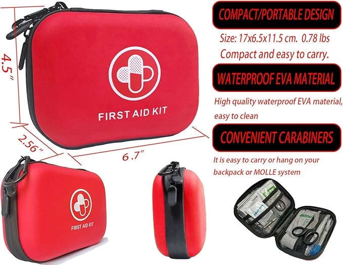 First Aid Kit 152 Piece Waterproof Hard Shell Portable Medical Kit, Red | Waterproof Hard Shell Portable IFAK Emergency Kits for Home, Camping, Hiking, Sports, Office, Travel, Outdoor