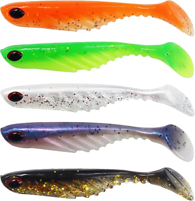 Fishing Soft Lures Paddle Tail Swim Baits Plastic Baits Crappie Walleye Trout Bass Fishing Baits for Jig Heads Saltwater/Freshwater 40PCS