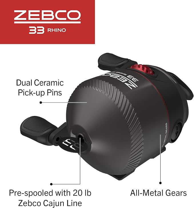 Zebco 33 Rhino Tough Spincast Reel and 2-Piece Fishing Rod Combo, Durable E-Glass Rod with ComfortGrip Handle, Quickset Anti-Reverse Fishing Reel with Bite Alert