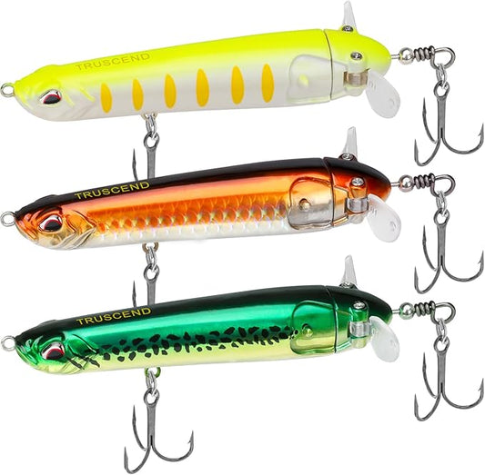TRUSCEND Popobait Easy Catch Fishing Lures with BKK Hooks, Instant Startup, Longer Cast, Balanced Spray/Sound/Swim, Plopper Topwater Lures for Bass, Trout, Pike, Walleye, Freshwater Saltwater Fishing