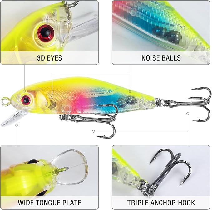 Fishing Lures Large Hard Bait Minnow VIB Lure with Treble Hook Life-Like Swimbait Fishing Bait Popper Crankbait Vibe Sinking Lure for Bass Trout Walleye Redfish