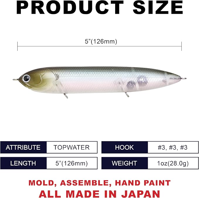 LUCKY CRAFT Super Sammy 126, Topwater Walking the Dog Action Tournament Winning Perfect Freshwater Lake Bass Fishing Champion Bait