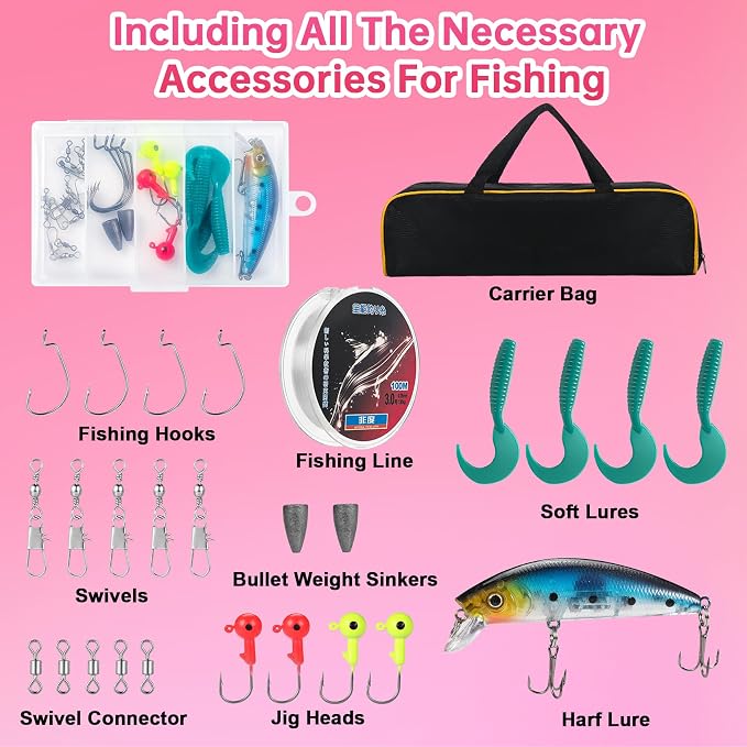 Carbon Fiber Fishing Rod and Reel Combos, Portable Telescopic Fishing Pole with Spinning Reel, Travel Bag for Saltwater Freshwater