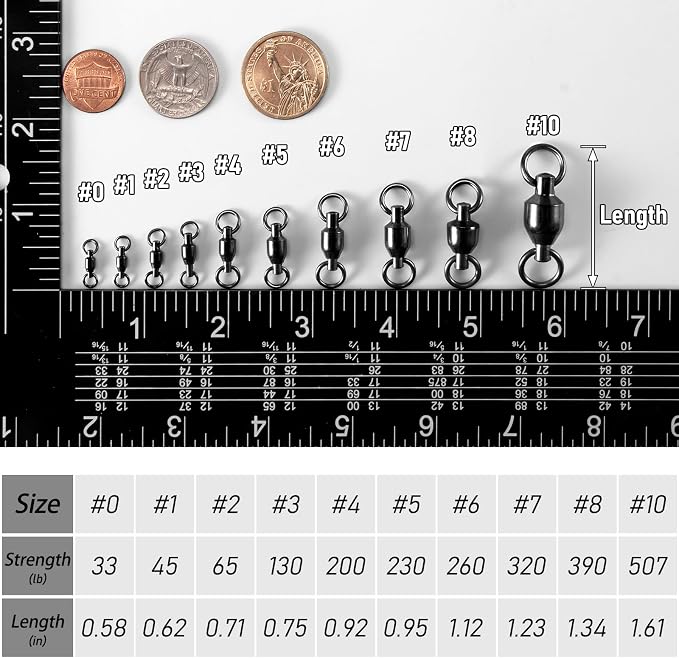 Alwonder 30-Pack Fishing Swivels Ball Bearing Swivels Fishing Tackle, High Strength Stainless Steel Solid Welded Rings Barrel Swivel Hook Line Connector with Black Nickel Coating Saltwater Freshwater