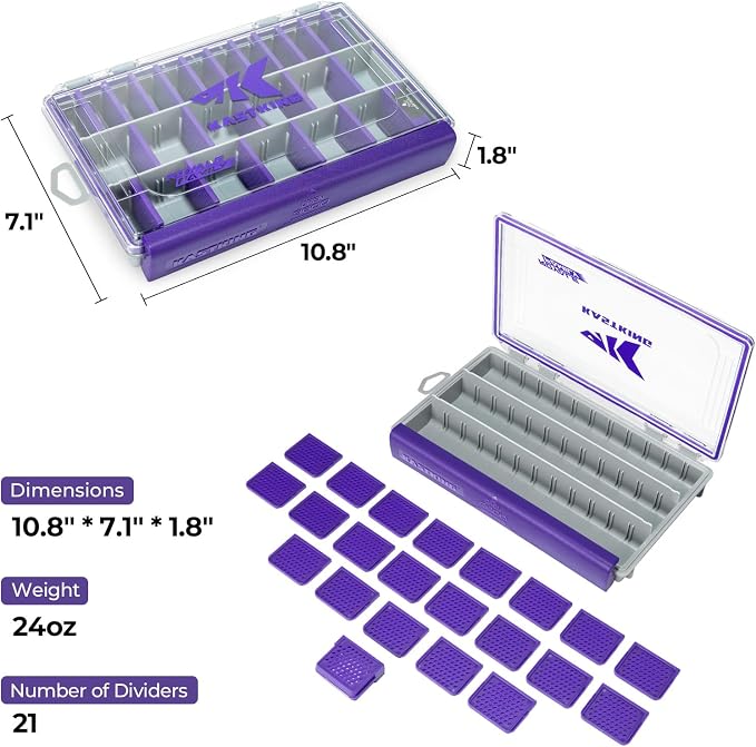 KastKing HyperSeal Waterproof Tackle Box, 3600 and 3700 Tackle Trays, Fishing Tackle Box Organizer with Removable Dividers, Lure Box and Terminal Tackle Storage,Purple