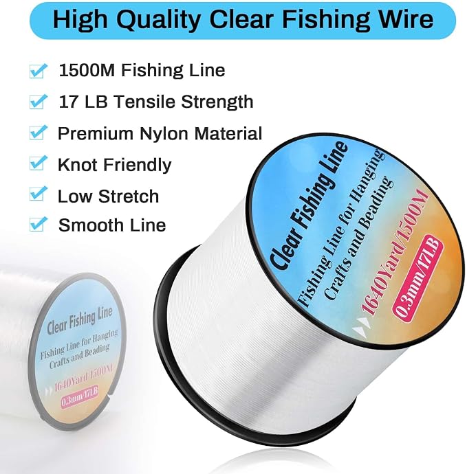 Strong Fishing Line Clear, Acejoz Fishing Wire 0.3mm, 0.45mm, 0.8mm Invisible Hanging Wire Nylon String Heavy Duty Monofilament Line for Hanging Decoration Balloon Garland Crafts