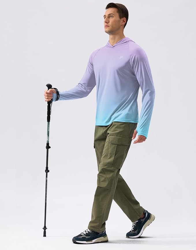 Pudolla Men's Sun Protection Hoodie Shirts UPF 50+ Rash Guard SPF Long Sleeve Fishing Shirt for Men Swim Hiking Boating