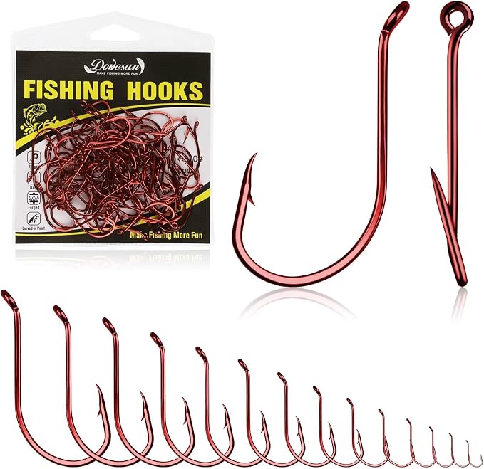 Dovesun Octopus Hooks Fishing Hooks 50-100PCS Black Red Octopus Hooks for Saltwater Freshwater #10-8/0