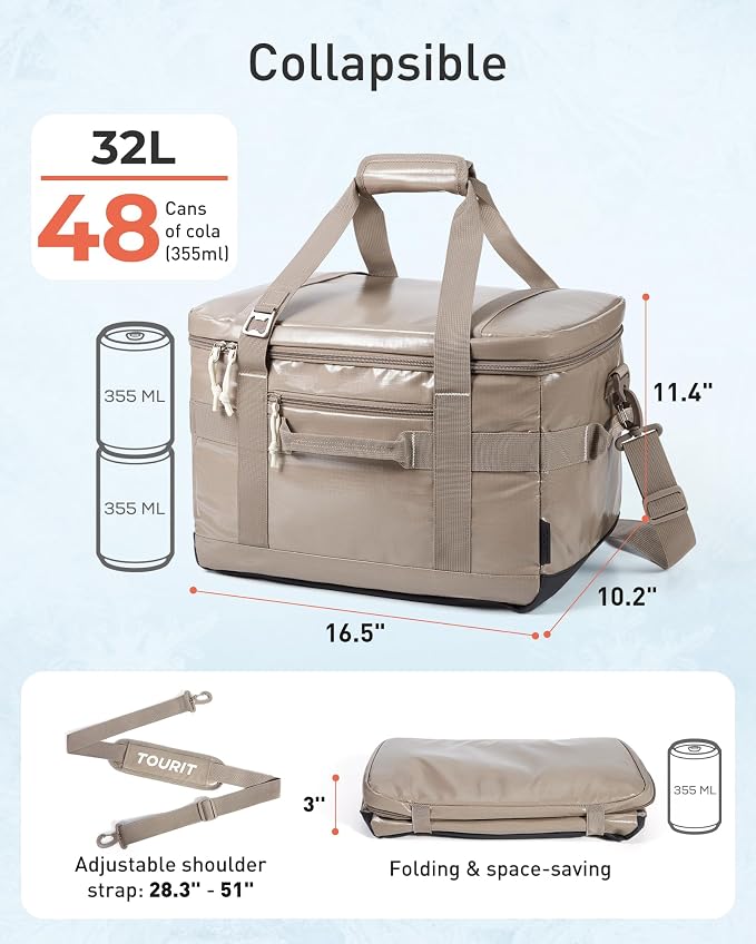 TOURIT Soft Sided Cooler Bag Insulated 30/48/60 Cans, Large Collapsible & Leakproof Ice Chest for Picnic, Beach, Camping, Travel, Sports Fan Coolers