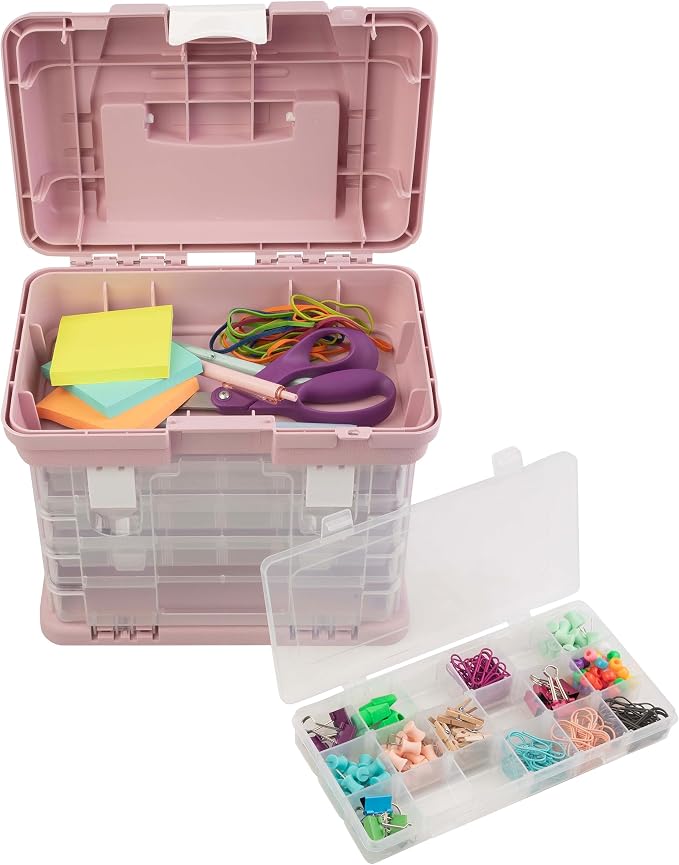 Portable Tool Box - Small Parts Organizer with Drawers and Customizable Compartments for Hardware, Fishing Tackle, Beads, or Crafts by Stalwart (Pink)