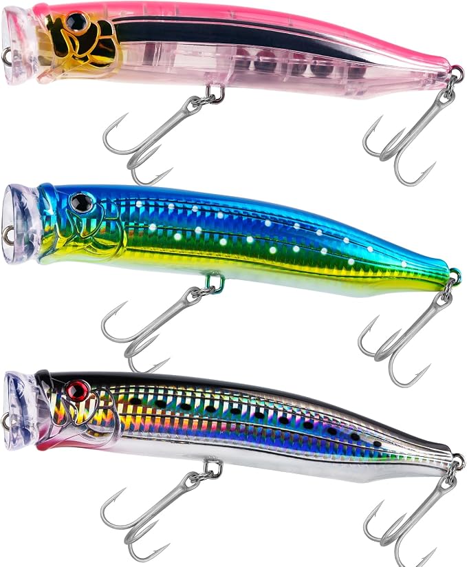 THKFISH Popper Lures Saltwater Tuna Popper Topwater Fishing Lures for Surf Fishing Bass with 3D Eyes for GT Tuna Large Fish 5.9in 1pc/3pcs