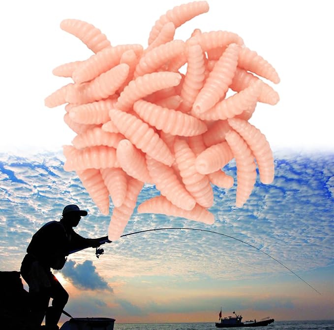 50Pcs Soft Fishing Lures Earthworms Baits Maggot Smell Lures Silicone Artificial Baits Fishing Tackle Accessories Flexible Silicone Soft Freshwater