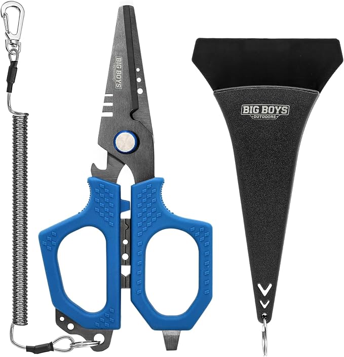 Fishing Shears with Serrated Blades and Blue Grip – Multi-Function Shears for Cutting Line, Crimping, Scaling, Outdoor Tackle Use