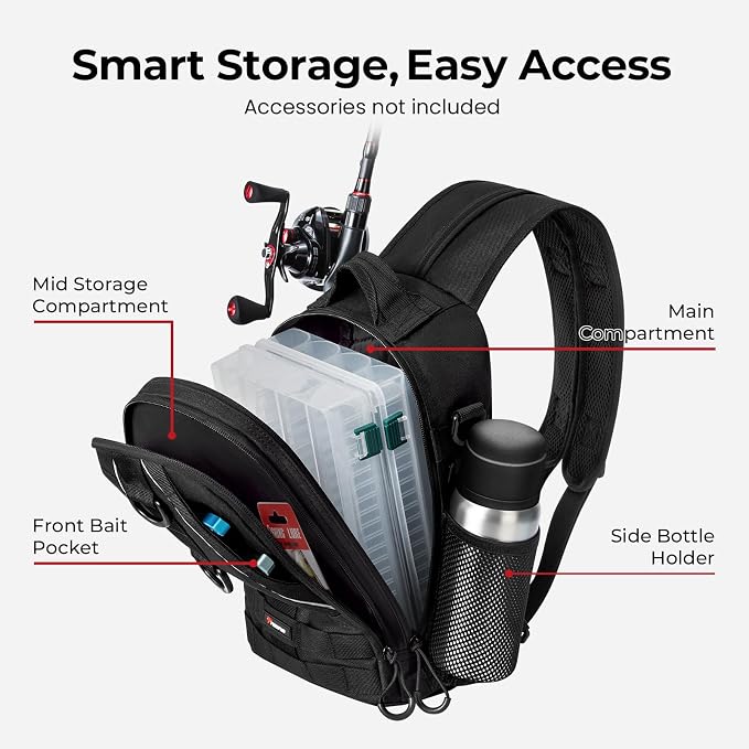 Piscifun Fishing Backpack with Rod Holder, Lightweight Sling Bag Storge Gear and Equipment