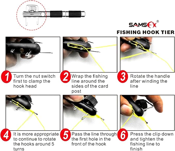 SAMSFX Fishing Stainless Steel Hook Tier, Knot Tying Tool, Loop Tyer, Hook Remover and Zinger Retractors Combo