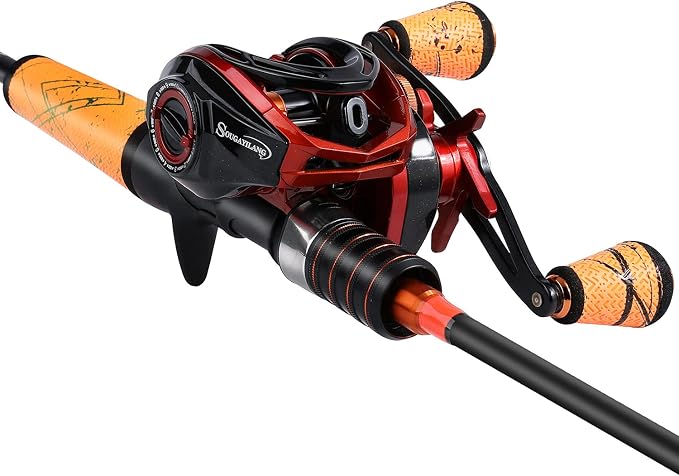 One Bass Fishing Rod and Reel Combo, Medium Fast Baitcasting Combo, 24-Ton Carbon Fiber 2 Pieces Fishing Poles with Baitcaster Reel Super Polymer Handle