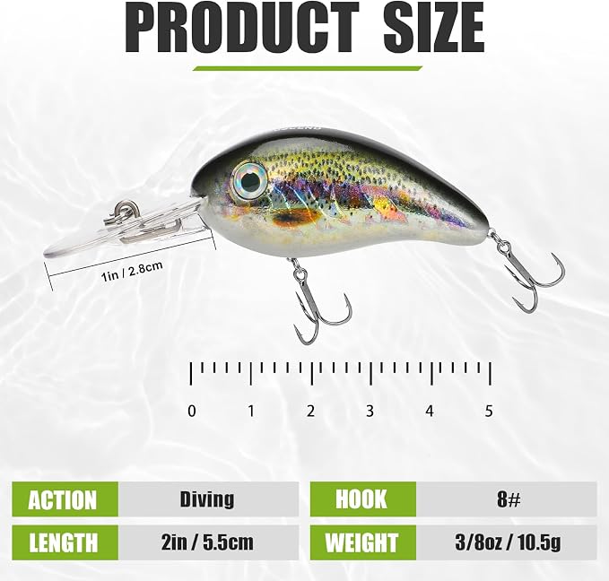 TRUSCEND Shallow or Deep Diving Crankbait with BKK Hooks, Wobble Fishing Lures for Bass Trout Crappie Walleye, Sinking Lipless Vibe Crank Bait for Bass Pike, Amazing Swimbait for Family Fishing