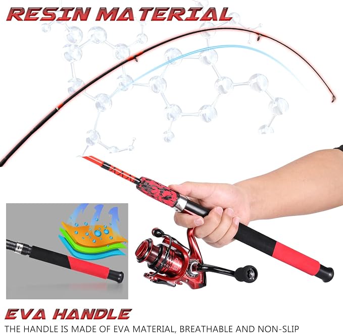 Sougayilang Spinning Reel and 2-Piece Fishing Rod Combo, Durable Graphite & Fiberglass Rod, Split-Grip Cork Handle,Right/Left Handle Position
