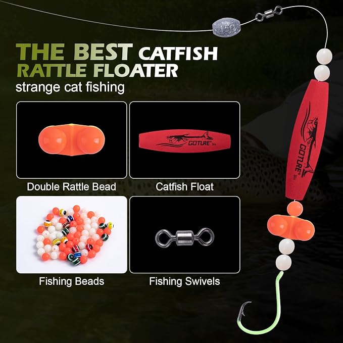 Goture Catfish Rig Making Kit,274pcs/300pcs Catfishing Tackle with Luminous Fishing Hook Swivel Sinker Weights Rattle Float Bobber Stoppers,Catfish Rigs Accessories with 3600 Tackle Box,Gifts for Men