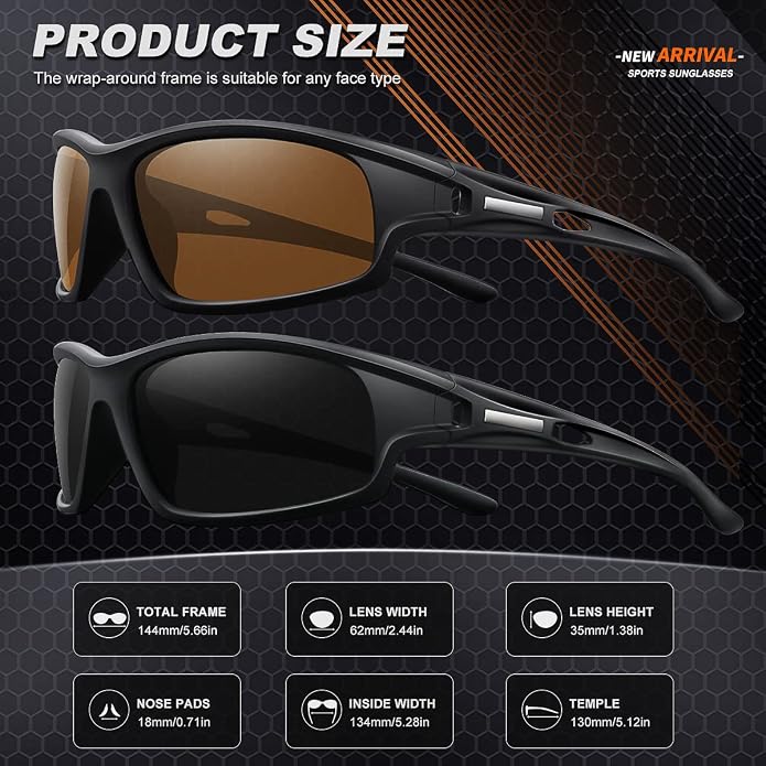 Polarized Sports Sunglasses for Men 100% UV Protection Wrap Around Unbreakable Sun Glasses for Fishing Driving