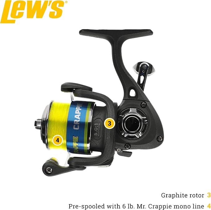 Lew's Crappie Thunder Spinning Reel and Fishing Rod Combo, 2-Piece IM6 Graphite Blank, Right or Left-Hand Retrieve