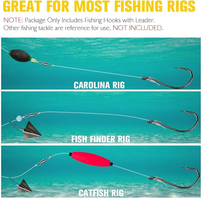 Dovesun 10PCS Pre-Rigged Catfish Rig Circle/Octopus Hooks Rigs for Catfish Offset Circle Fishing Hooks for Saltwater Freshwater 2/0 3/0 4/0 5/0 6/0 7/0 8/0 10/0