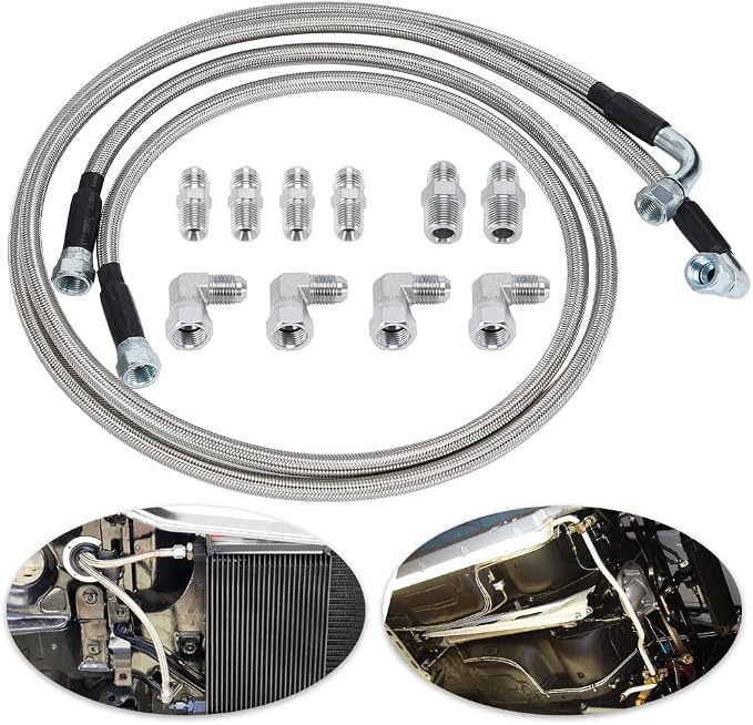 6AN 52" Transmission Fluid Oil Cooler Hose Line kit for GM Chevy Ford GMC Buick Cadillac Cars and Trucks Stainless Steel Braided PTFE Hose