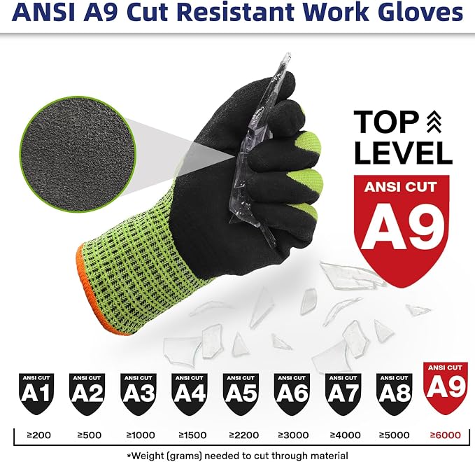 Schwer ProGuard Highest Level Cut Resistant Work Gloves PR3326 for Extreme Protection，ANSI A9 Cut Gloves with Reinforced Thumb, Non Slip, Breathable, Cooling, Durable, Touch-screen, Yellow 2 Pairs S