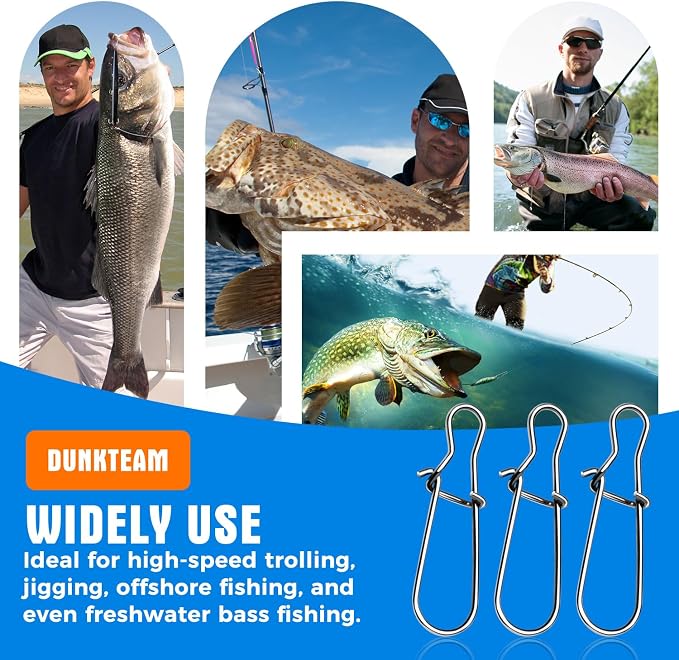 100PCS Size 0-8 Stainless Steel Duo Lock Snap Clip Swivel Lure Snaps Fishing Clips Swivels Fishing Tackle Kit Fishing Snaps Clip High Strength Fishing Gear Hooked Snap