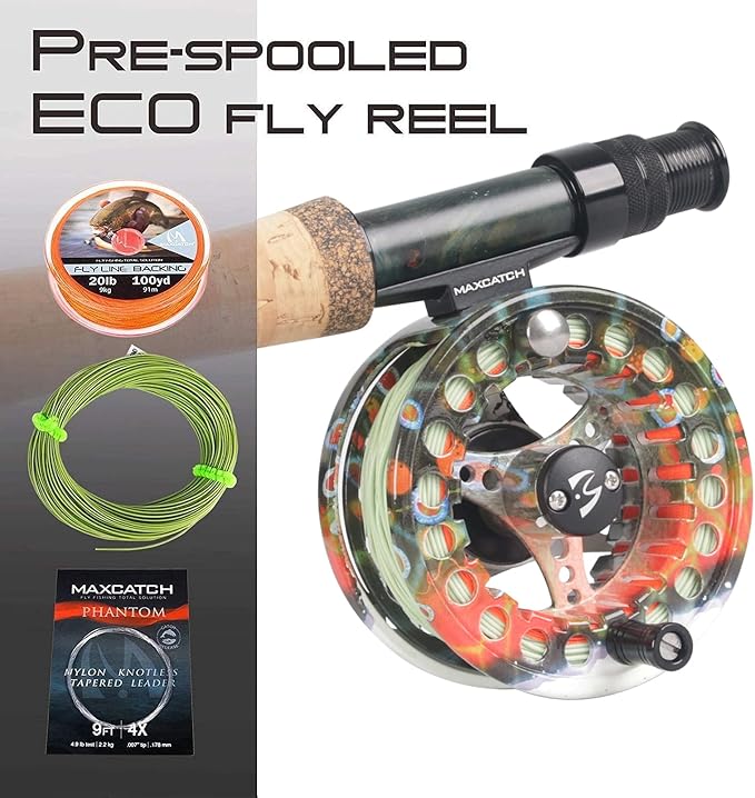 M MAXIMUMCATCH Maxcatch ECO Large Arbor Fly Fishing Reel (3/4wt 5/6wt 7/8wt) and Pre-Loaded Fly Reel with Line Combo