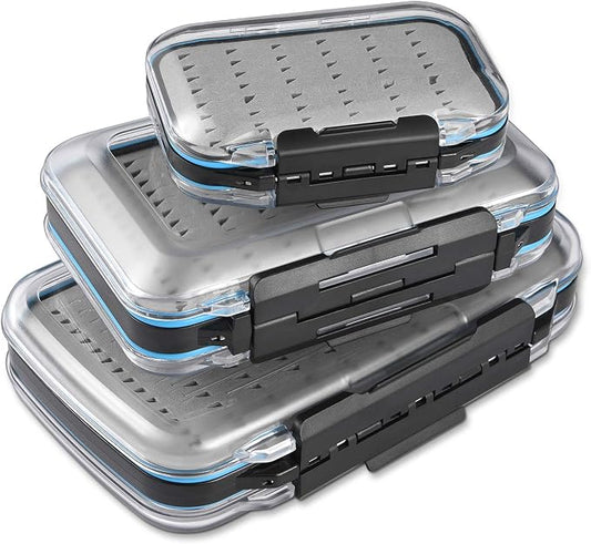 Gonex Fly Boxes for Fly Fishing Jig Boxes Two-Sided Waterproof Lightweight Fly Fishing Box Easy Grip Transparent Lid Fly Fishing Lures Box Sizes A+B+C, Grey