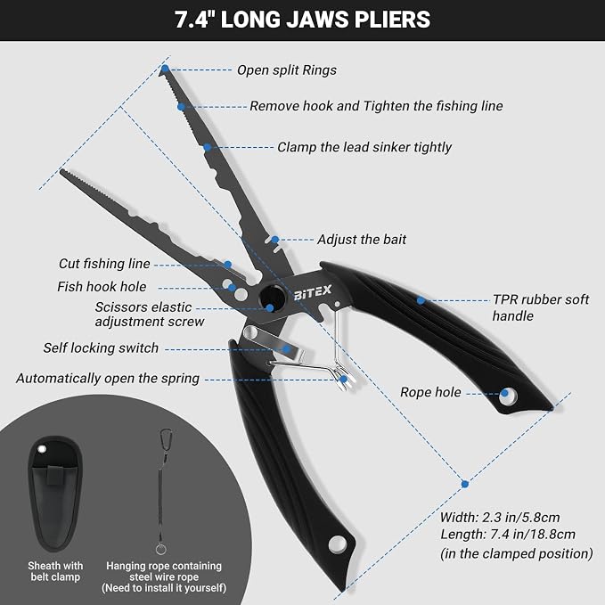 BiteX Fish Lip Gripper with 40lb Scale, 360° Rotating Fish Holder | One-Hand Operation, Saltwater-Resistant Aluminum Build, Bonus Fishing Pliers, Sheaths and Lanyards Included