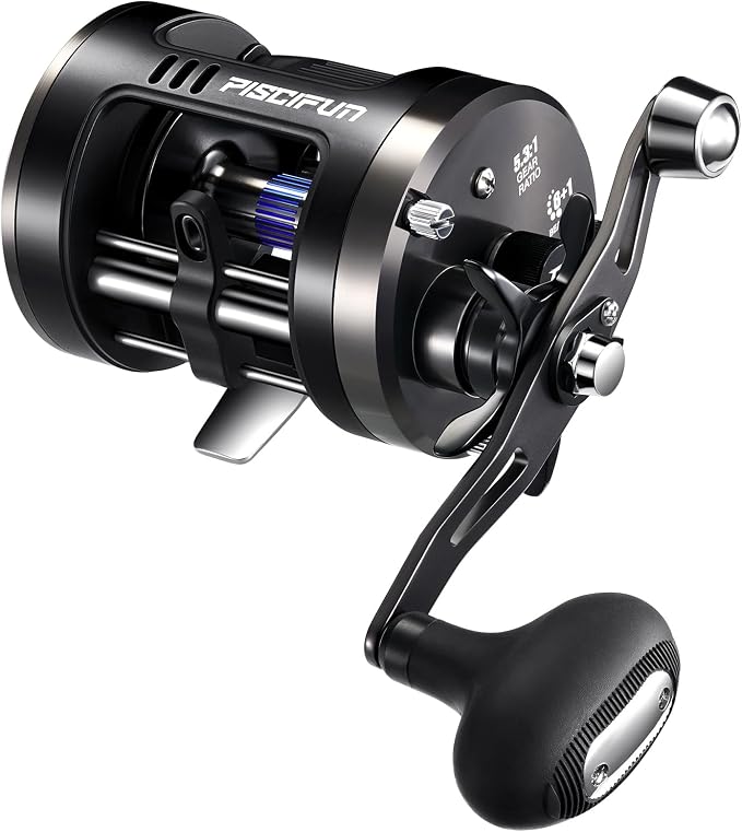 Piscifun Chaos Pro Baitcasting Fishing Reel, CNC Machined Aluminum Body Round Catfish Reel with 25LB Max Drag, Waterproof Trolling Reel with Level Wind & Magnetic Braking System for Lake & Saltwater