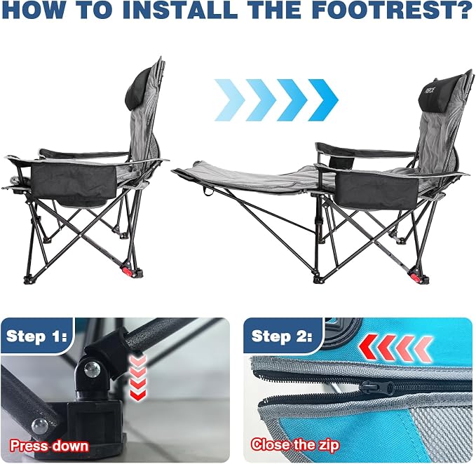 Reclining Camping Chair 4 Position with Foot Rest Comfortable for Adults 265Ibs Folding Lounger Mesh Beach Chair with Cooler Bag,Cotton Cushion and Cup Holder for Outdoor Patio
