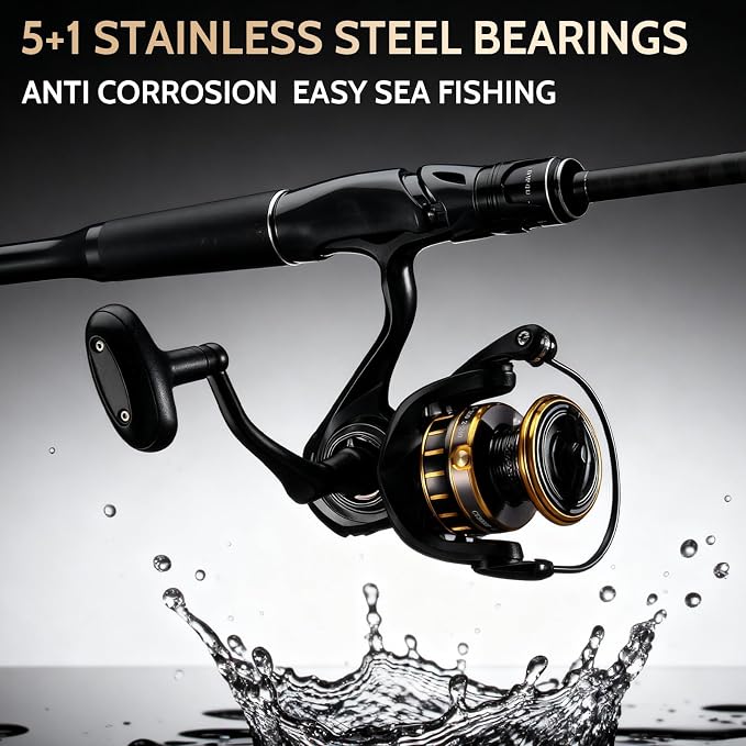 CT Surf Saltwater Fishing Reels, 5+1 Double-Shielded Stainless-Steel BB, 22LBs Max Drag, 5.2 Gear Ratio, CNC Aluminum Spool & Handle Freshwater and Saltwater Spinning Reel