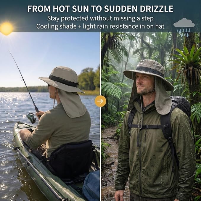 UVCoolix™ Cooling Sun Hat with Neck Flap,UPF 50+ Wide Brim UV Protection Boonie for Hot Outdoor Days