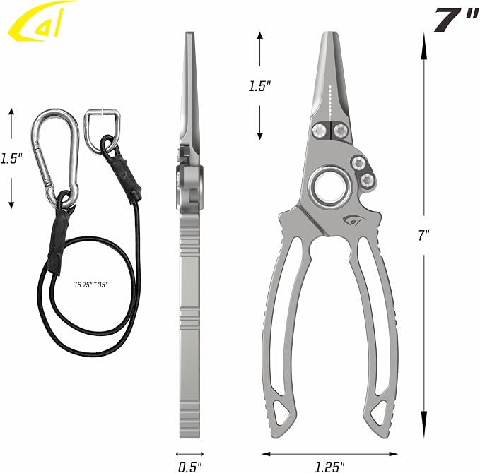 danco Titanium Dual Cutter 7" Fishing Plier, Fishing Line and Wire Cutter, Saltwater Safe, Fresh/Saltwater Fishing, Sheath and Lanyard Included