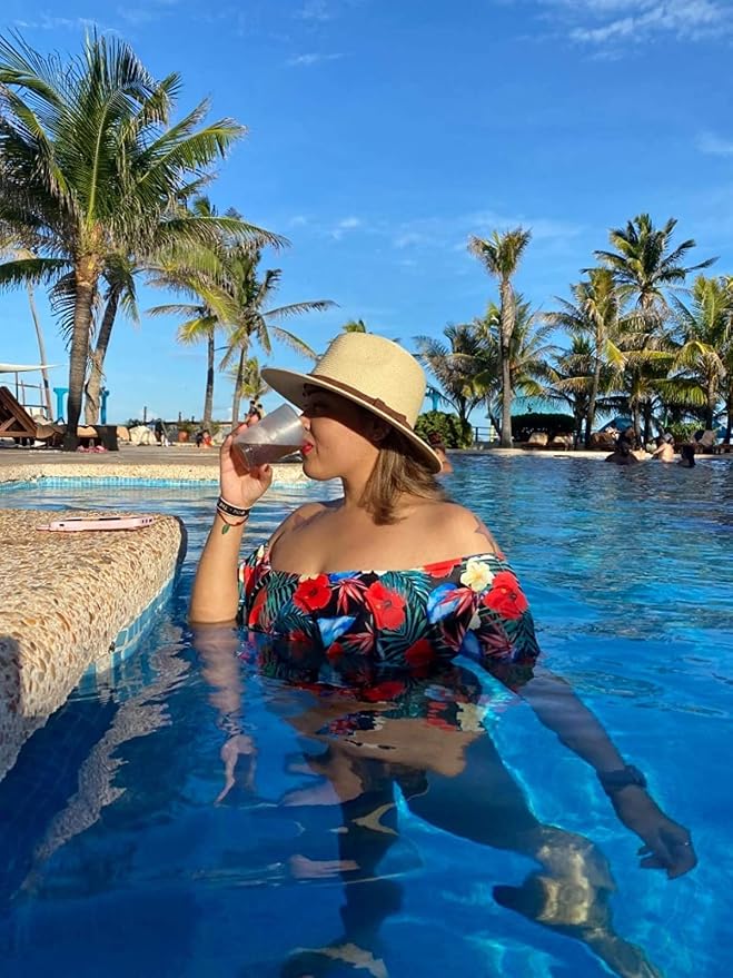 FURTALK Womens Mens Wide Brim Straw Panama Hat Fedora Summer Beach Sun Hats UPF Straw Hat for Women