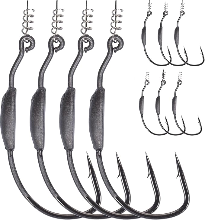 Fishing Bait Soft Plastic Lures 30/50 Pcs, Weighted Hooks 10 Pack & 40-Piece Set, 4in/5in Salty Split Tail Jerk Shad, 3/0 4/0 5/0 Weedless Swimbait Hook for Bass Fishing