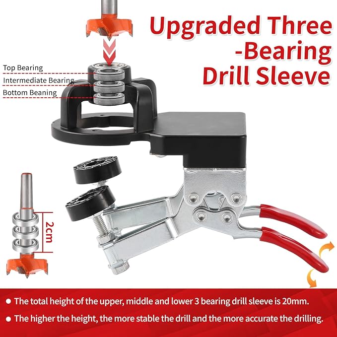 35mm Concealed Hinge Jig, Aluminum Alloy Cabinet Hinge Jig with 2 Quick Clamp, Adjustable Quick Punch Cabinet Hardware for Woodworking Cabinet Door Hinges Mounting Tool