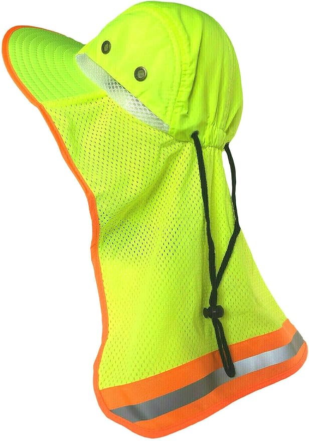 Men High Visibility Reflective Sun Hat with Neck Flap Wide Brim Boonie Hat Bucket Cap