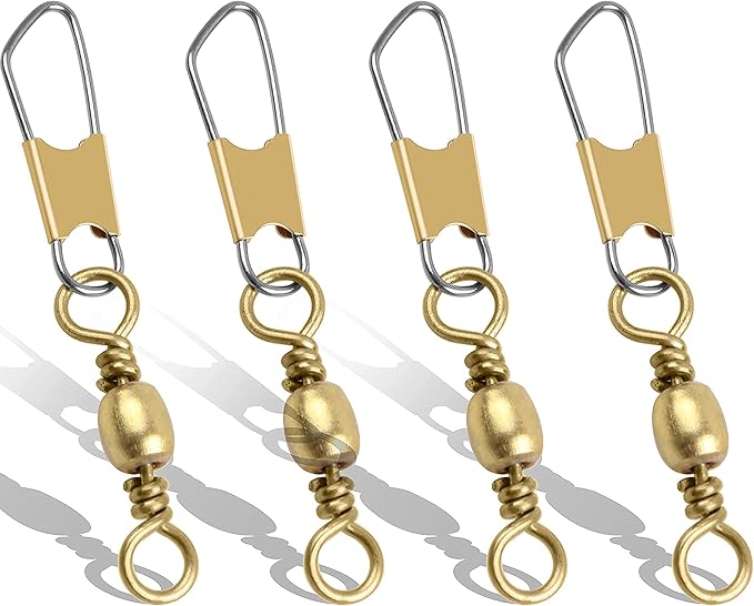 Fishing Barrel Swivels Snaps, 100pcs Snap Swivels Fishing Tackle Leader Line Lure Connector Accessories High Strength Solid Rings for Saltwater Freshwater, Black/Gold
