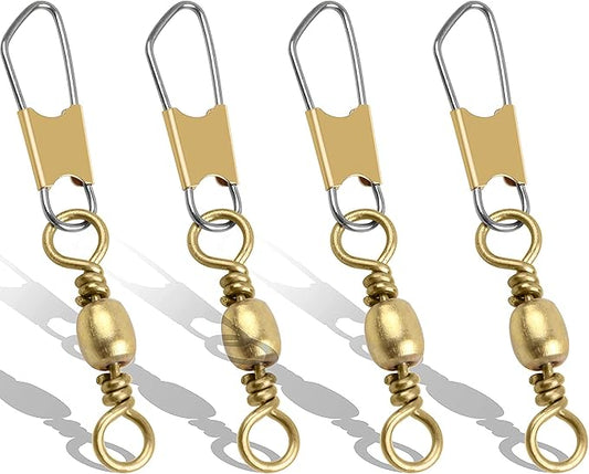 Fishing Barrel Swivels Snaps, 100pcs Snap Swivels Fishing Tackle Leader Line Lure Connector Accessories High Strength Solid Rings for Saltwater Freshwater, Black/Gold