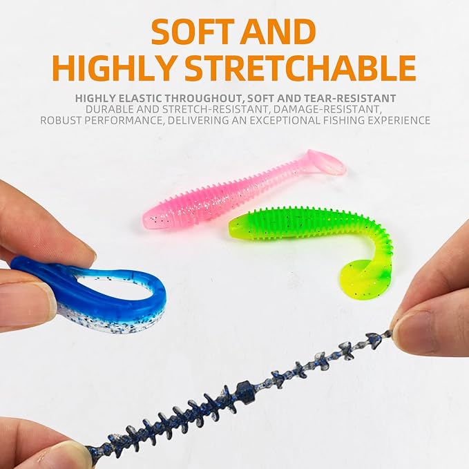 Soft Fishing Lures Kit Paddle Tail Swimbaits Plastic Worms Set Mixed Color Minnow Jerkbait Bass Lure Baitsfor Trout,Walleye,Crappie